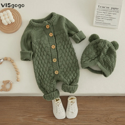 Baby Winter Jumpsuit Romper + Bear Hat Set